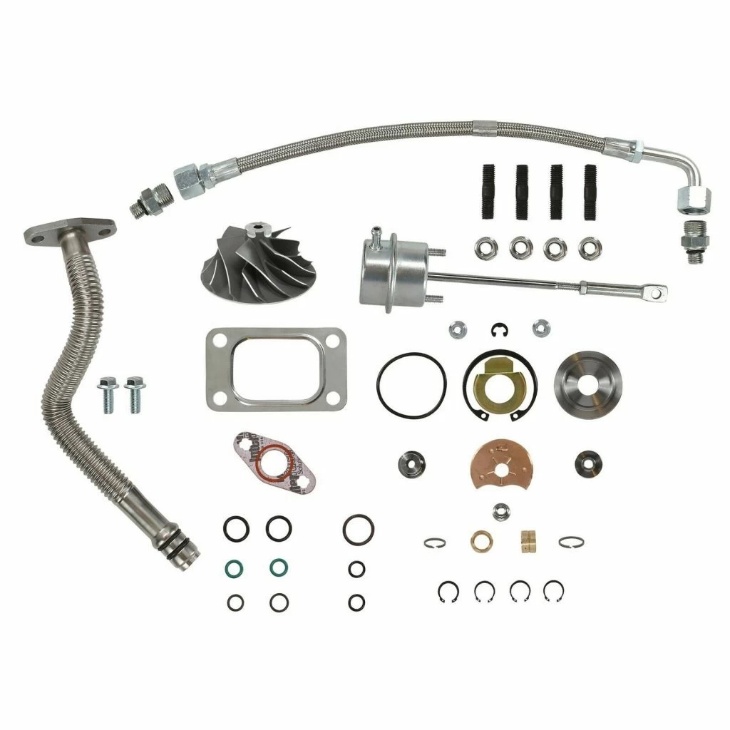 SPOOLOGIC HE351CW Turbo Rebuild Kit Cast Wheel Wastegate Actuator Oil Lines for 2004.5-2007 5.9L Cummins 24V