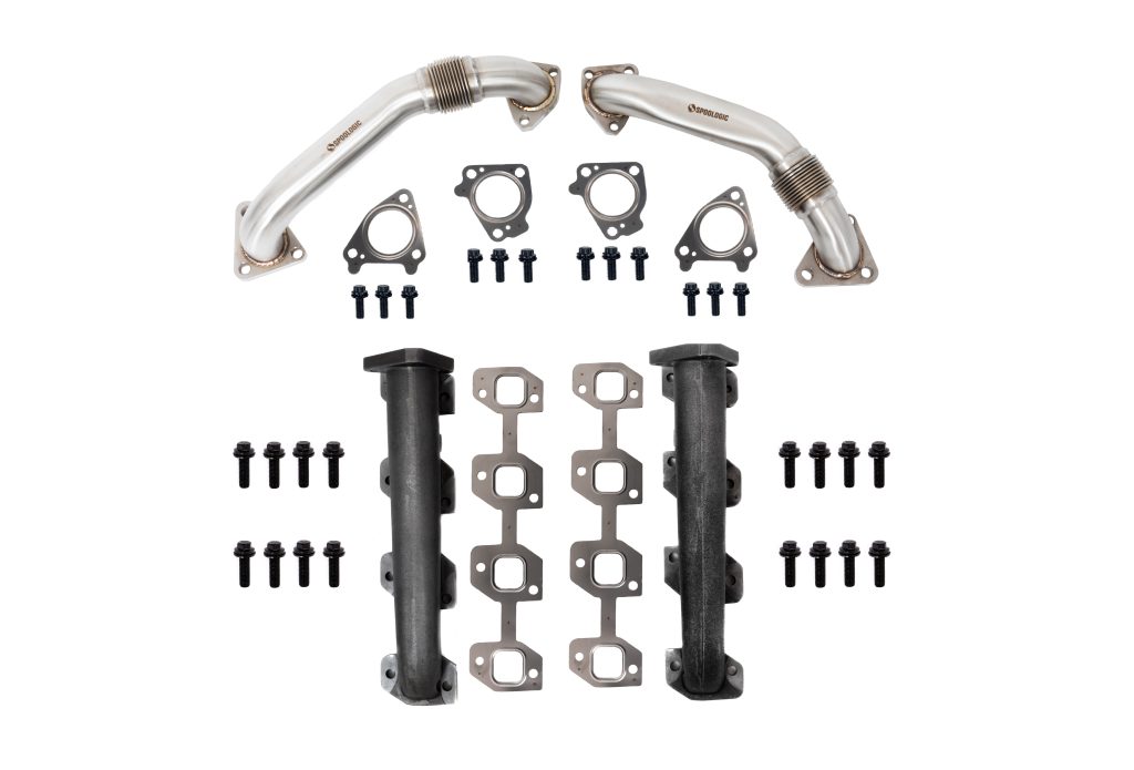 SPOOLOGIC High Flow Exhaust Manifold And Up-Pipes Set for 2001-2016 6.6L LB7 LLY LBZ LMM LML Chevrolet Duramax