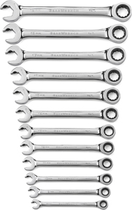 12 Pc. 72-Tooth 12 Point Open End Ratcheting Metric Wrench Set